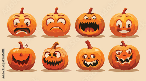 Pumpkin emoji. Halloween cartoon pumpkins carved