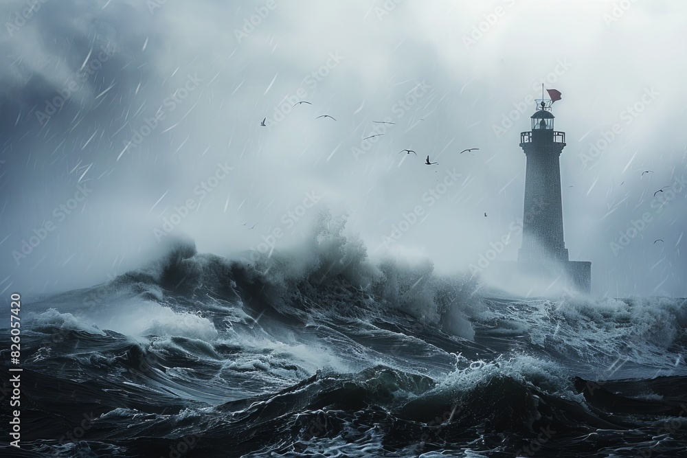 Lighthouse Flag, Stormy Skies, Resolute Symbol