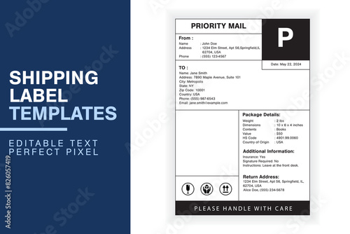 Simple Custom Shipping Label Design Template with Sender, Recipient, Package Details, and Customs Information for Efficient Shipping	