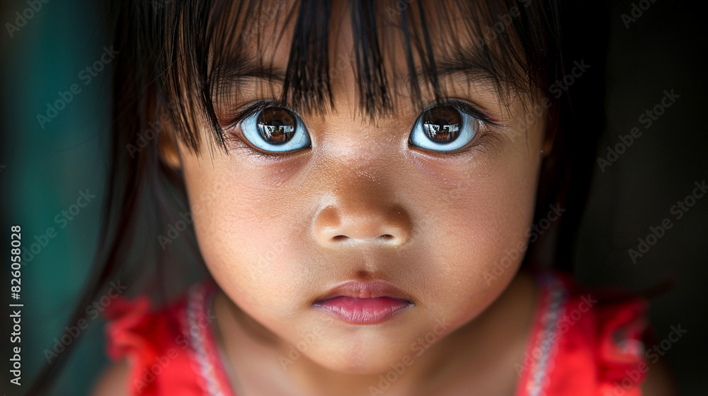 A young girl with brown hair and brown eyes is wearing a red dress A young girl with brown hair and brown eyes is wearing a red dress