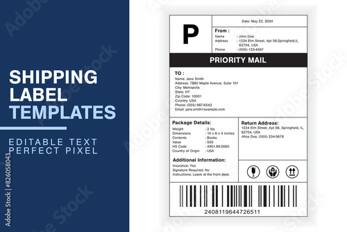 Simple Custom Shipping Label Design Template with Sender, Recipient, Package Details, and Customs Information for Efficient Shipping	