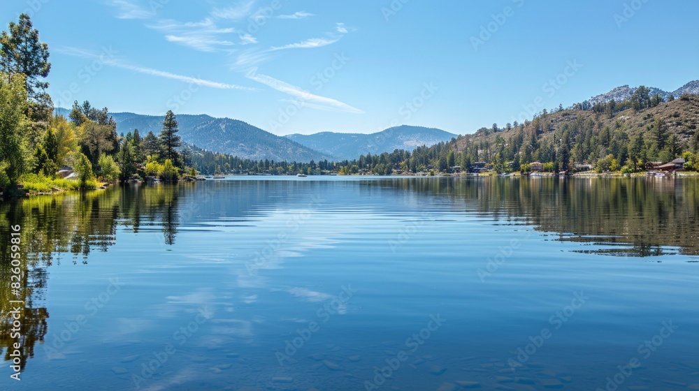 The serene beauty of Big Bear Lake, offering year-round outdoor activities like boating, hiking, and skiing.