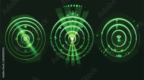 Realistic set of four of green radio wave signal sign