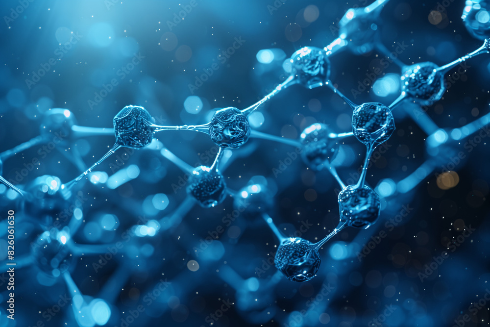 3D rendering of interconnected molecules on a blue gradient background 3D rendering of interconnected molecules on a blue gradient background