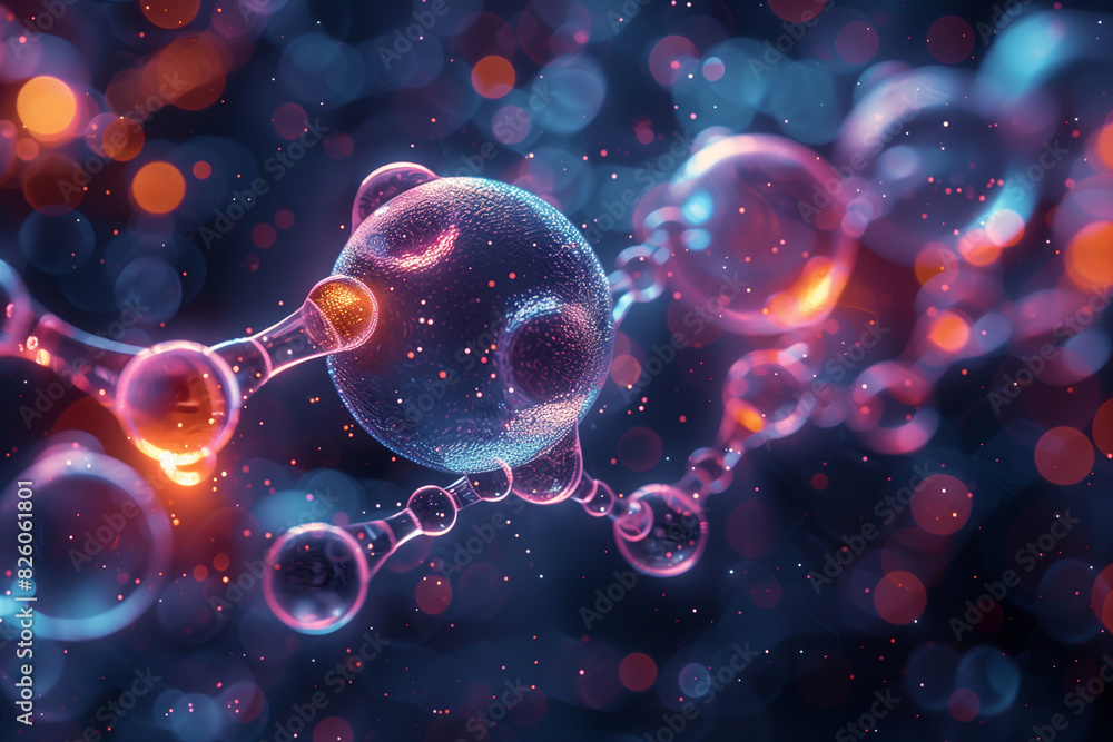 Abstract representation of molecules with colorful spheres and connecting rods on a dark background Abstract representation of molecules with colorful spheres and connecting rods on a dark background