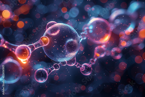 Abstract representation of molecules with colorful spheres and connecting rods on a dark background photo