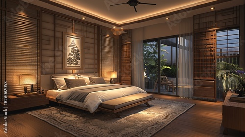 2305 43 INDUSTRIAL, Master Bedroom, Soft Lighting, beautiful composition, Indoor Context, Asia, Leading lines, centered in frame, natural light, photography