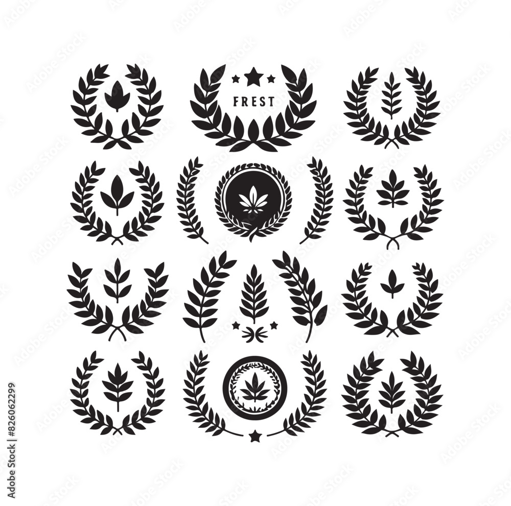 Obraz premium Minimal laurel sign illustration icon logo