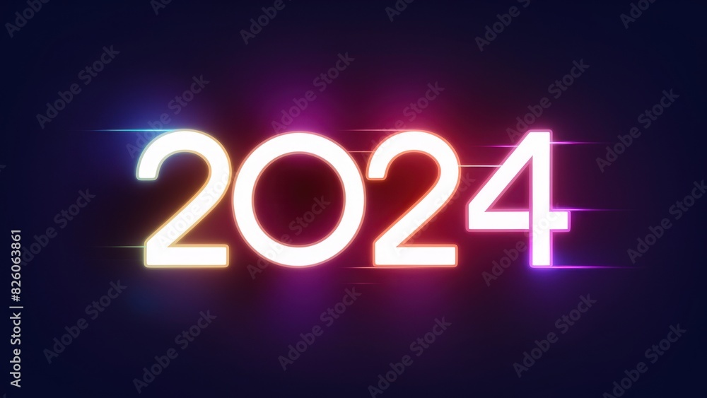 Futuristic Design Happy New Year 2024 Beautiful Color with Dark Background Futuristic Design Happy New Year 2024 Beautiful Color with Dark Background