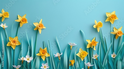 Design a bright, springtime scene with golden daffodils 