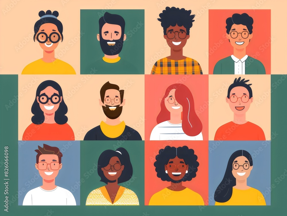 Diverse Group of Smiling Individuals in Colorful Grid Diverse Group of Smiling Individuals in Colorful Grid