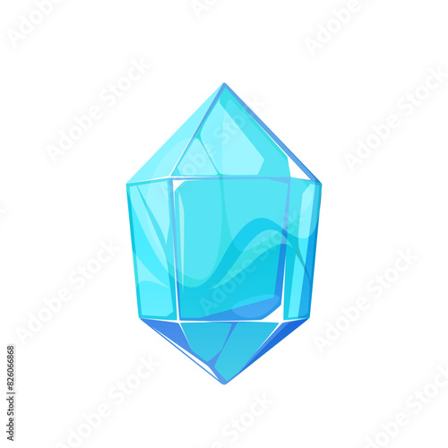 Blue gem crystal. Game icon. Casino interface slot badge. Golden achievement trophy collection. Mobile app key element. Prize in video games. Cartoon vector isolated on white