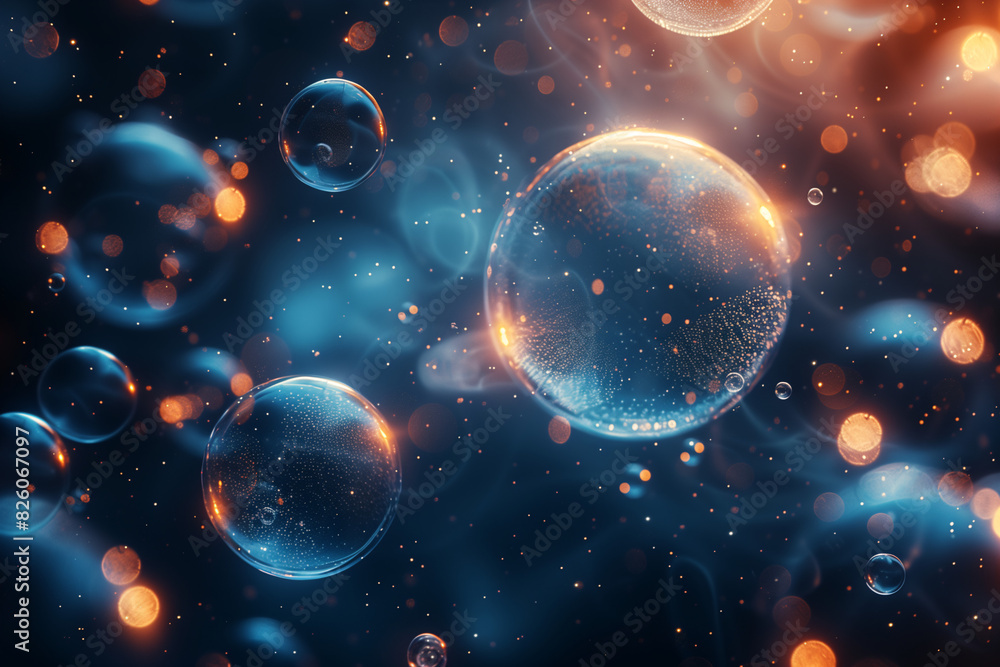 Transparent molecules floating in space with a soft light effect and depth of field Transparent molecules floating in space with a soft light effect and depth of field
