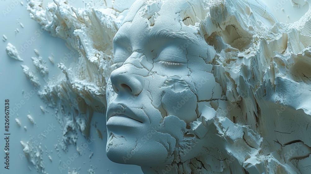 An image of a human head rendered in digital art with blocks in a futuristic style