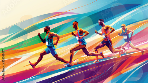 colorful background people running in a race
