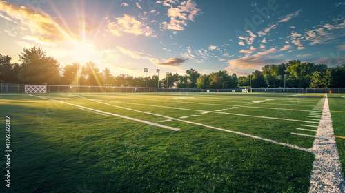 football field at sunset