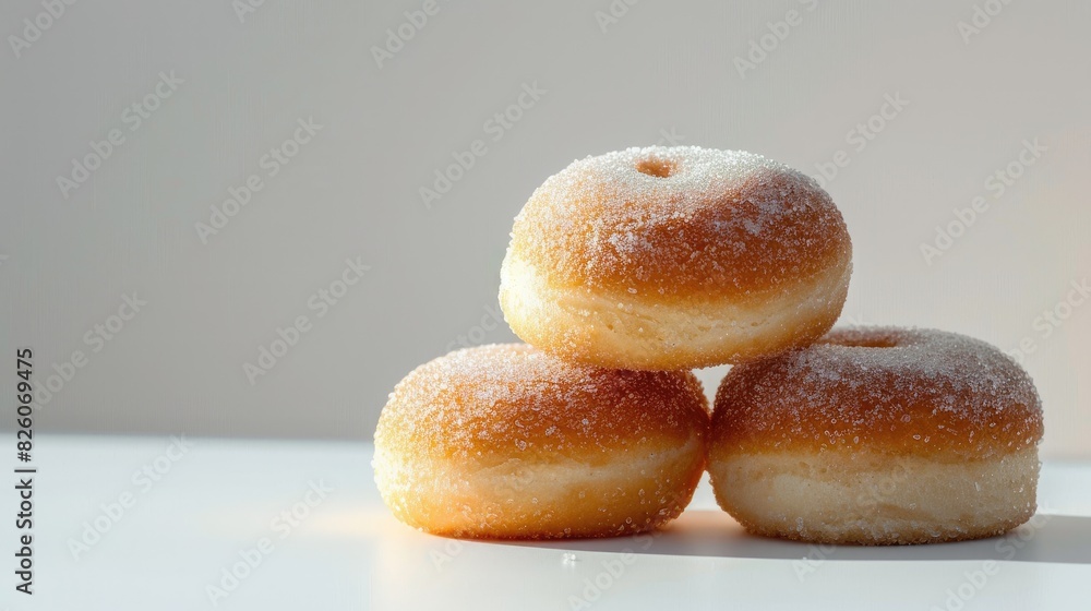 Three sugary rolls against a white backdrop