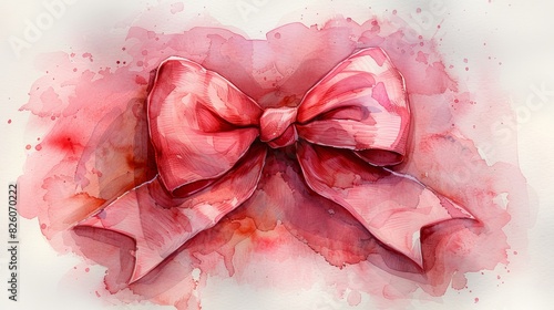 An illustration of a pink bow in watercolors isolated on white