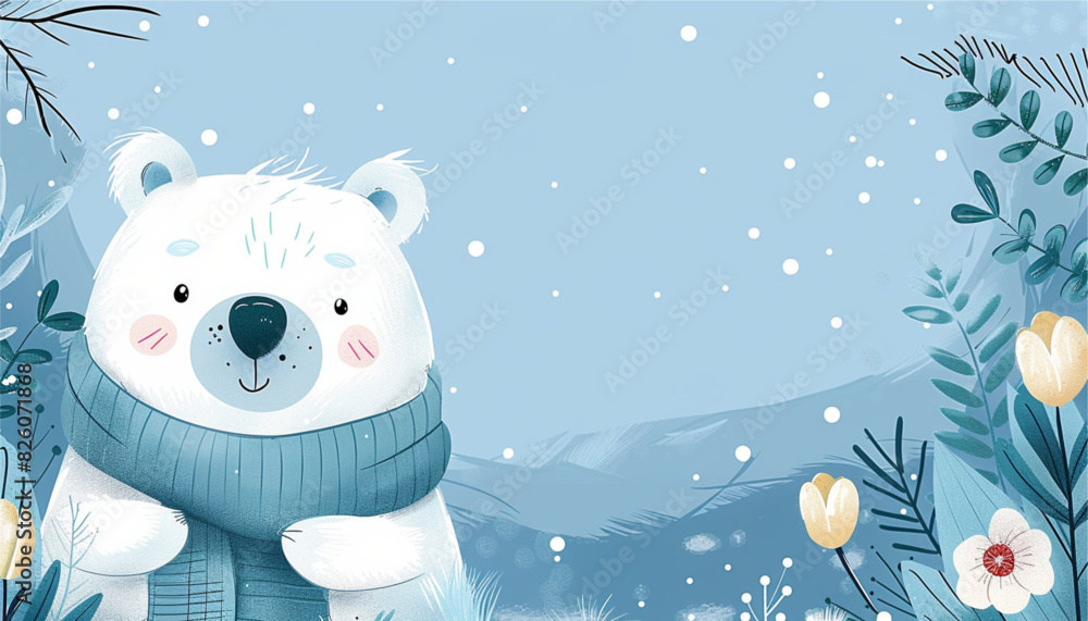 Fototapeta premium Cute Polar Bear Cartoon. Vector Illustration.