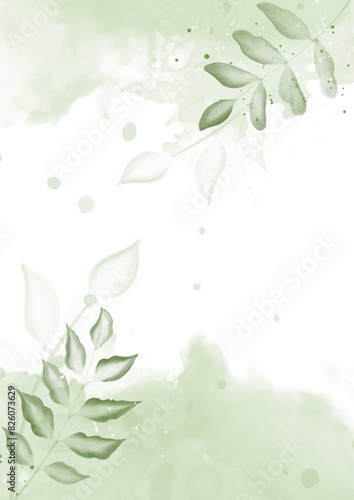 hand painted watercolour nature background in shades of pastel green 