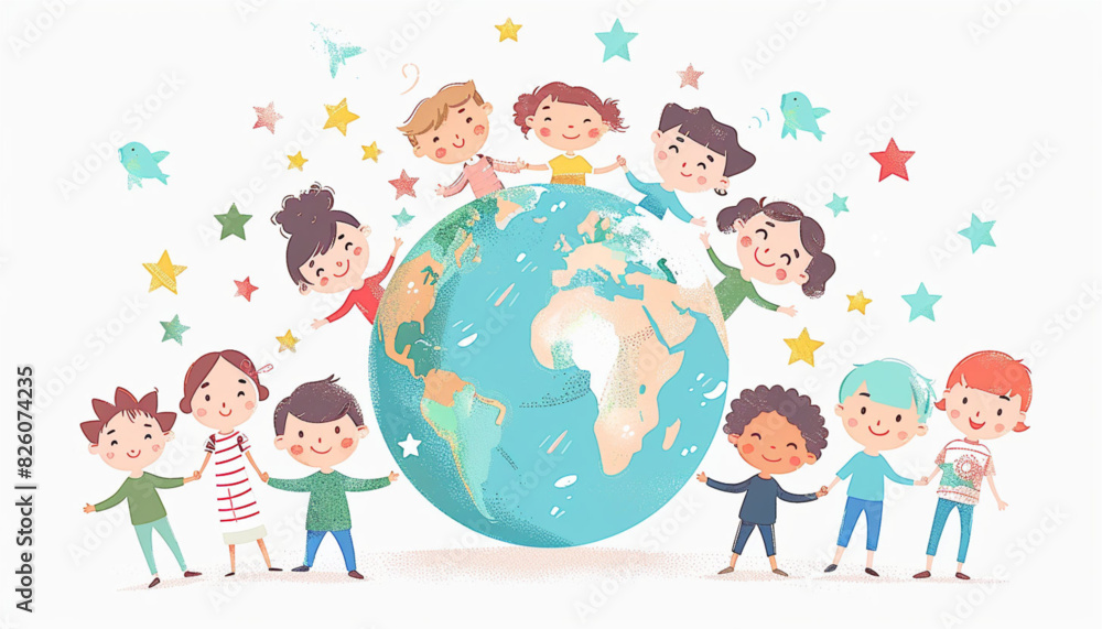 Family holding hands together with earth and heart, paper illustration.. Family and love concept vector Family holding hands together with earth and heart, paper illustration.. Family and love concept vector