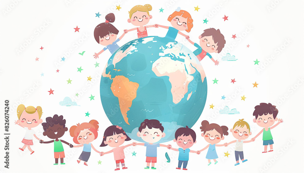 Family holding hands together with earth and heart, paper illustration.. Family and love concept vector Family holding hands together with earth and heart, paper illustration.. Family and love concept vector