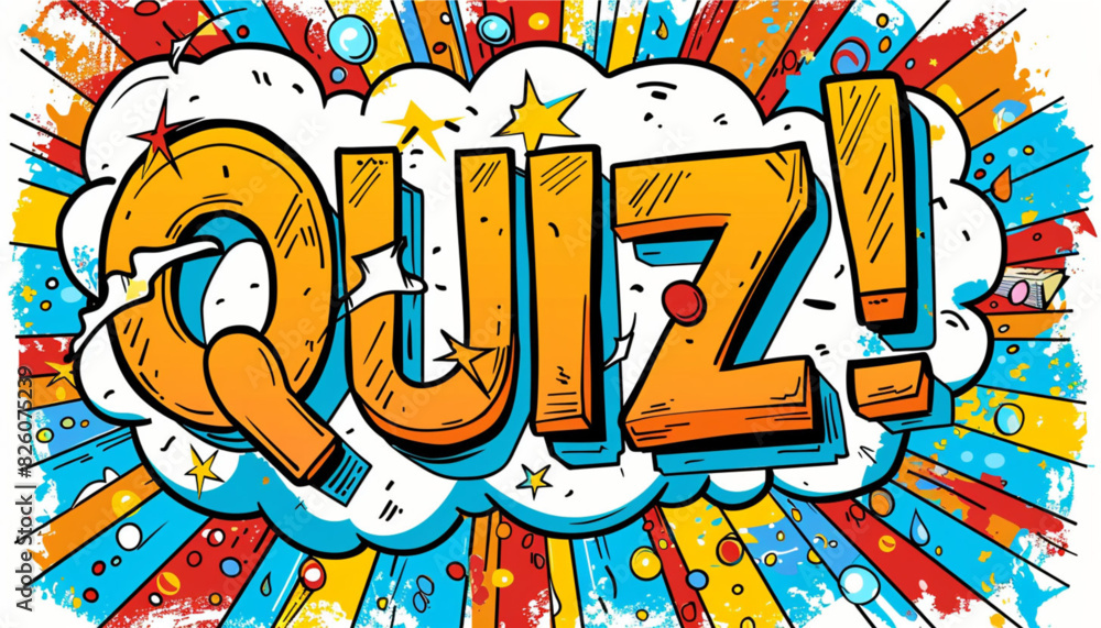 Obraz premium Quiz in comic pop art style. Quiz brainy game word. Vector illustration design.