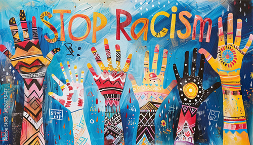 no room for racism. be part of change. stop racism. poster background cartoon style campaign against racial abuse and racism for human in the world.