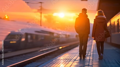 Emotional goodbye at train station captures enduring power of love and memories. Concept Memories, Love, Goodbye, Train Station, Emotional Goodbye photo