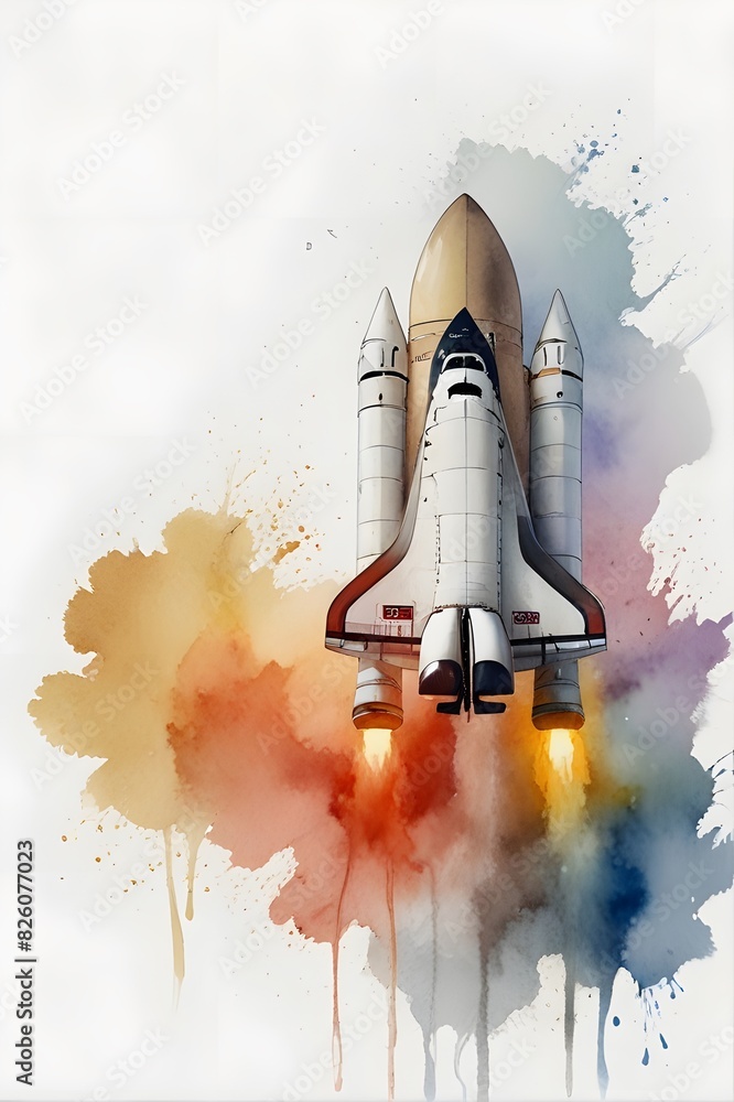 Space agency space shuttles in watercolor style