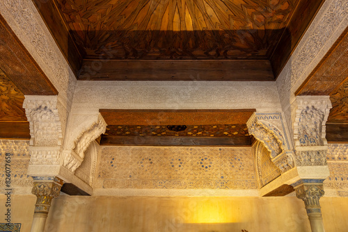 Arabic interiors of Nasrid Palace, Alhambra palace comple, Generalife and Albayzin (Generalife y Albaicín de Granada), UNESCO site, Granada, Andalusia, Spain photo
