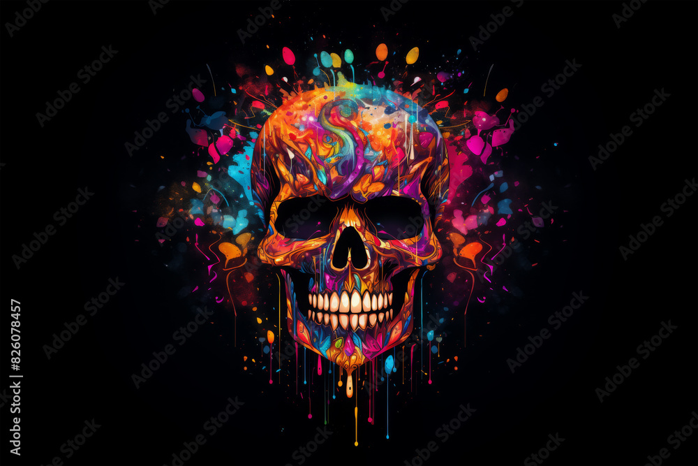 color skull on black background color skull on black background