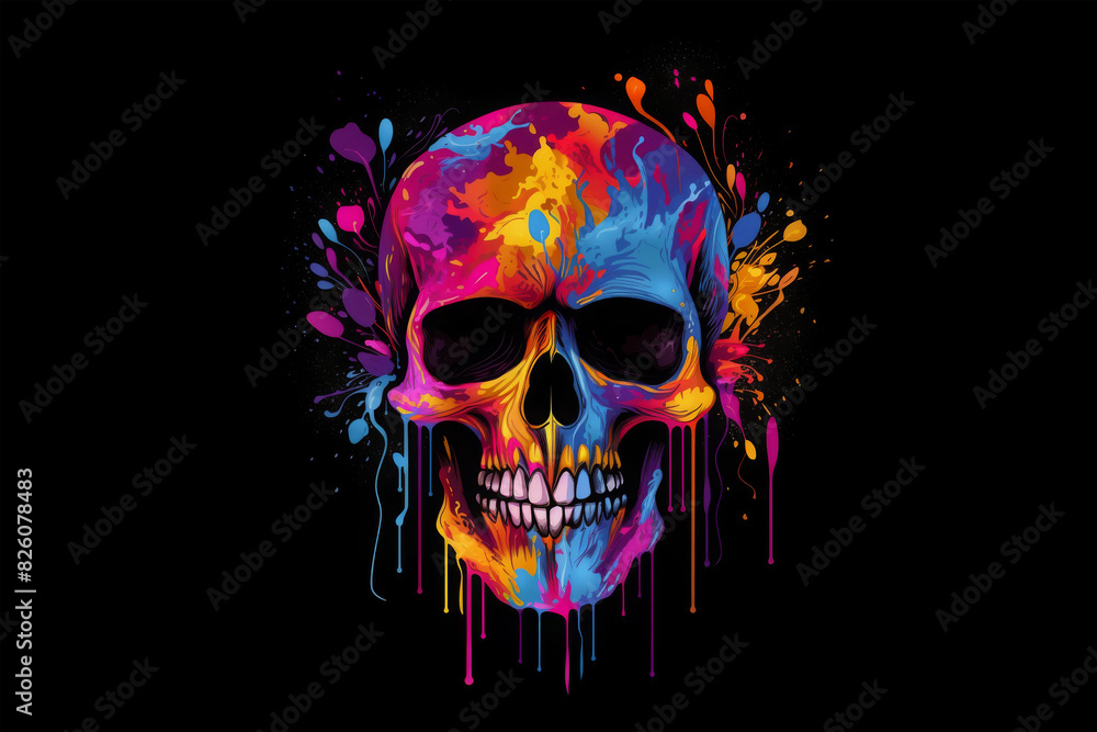 color skull on black background color skull on black background