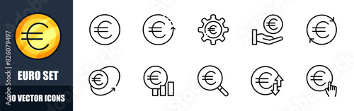 Euro icons set. Euro coin. Linear style. Vector icons