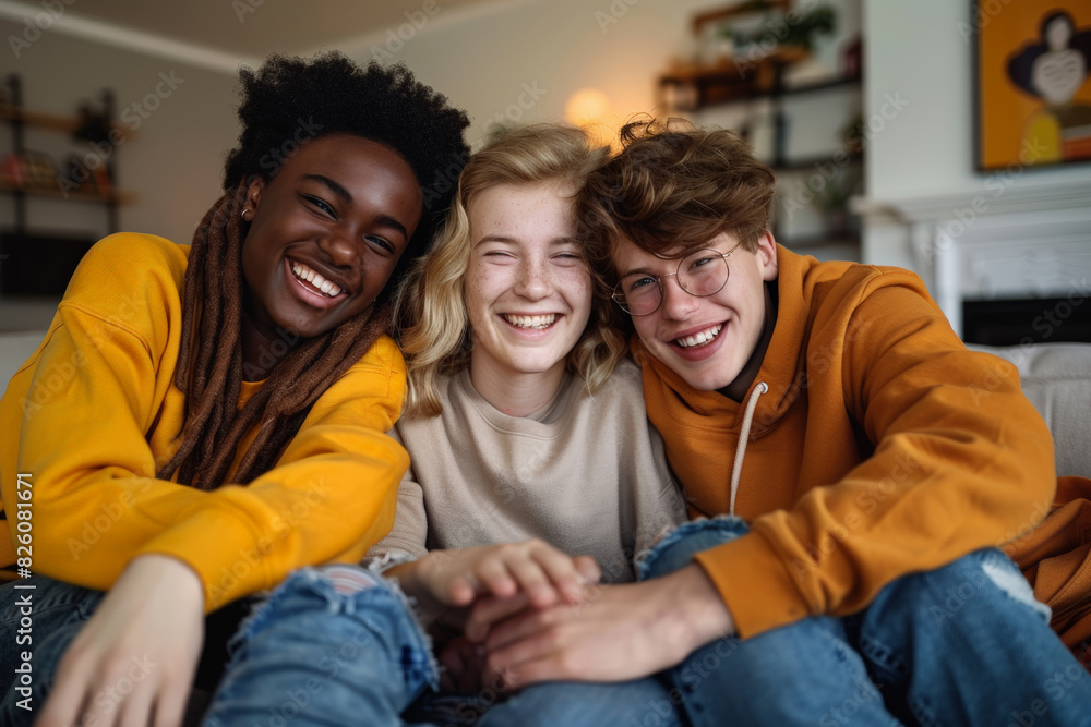 Obraz premium Young Gen Z Friends Embracing Tech 