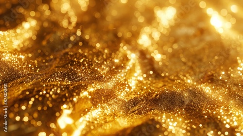 A close-up of a glittering gold surface, with a composition that emphasizes the texture and sheen