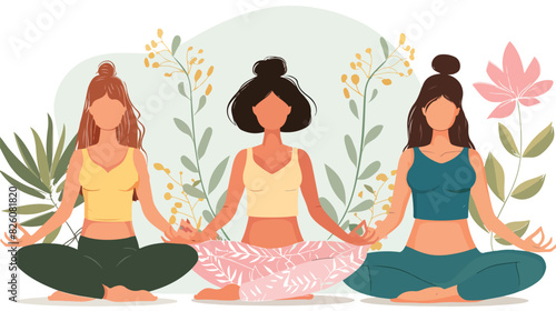 Yogas tranquil women. Exercise yoga meditate spiritua photo