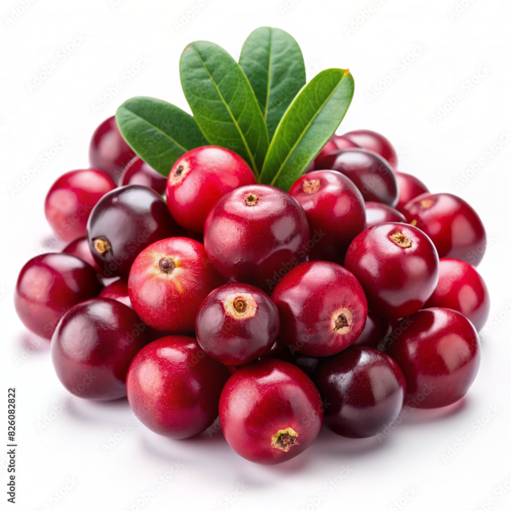 Cranberry with leaves isolated on white. Ai generated Cranberry with leaves isolated on white. Ai generated
