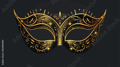 Golden carnival mask on the black background vector icon