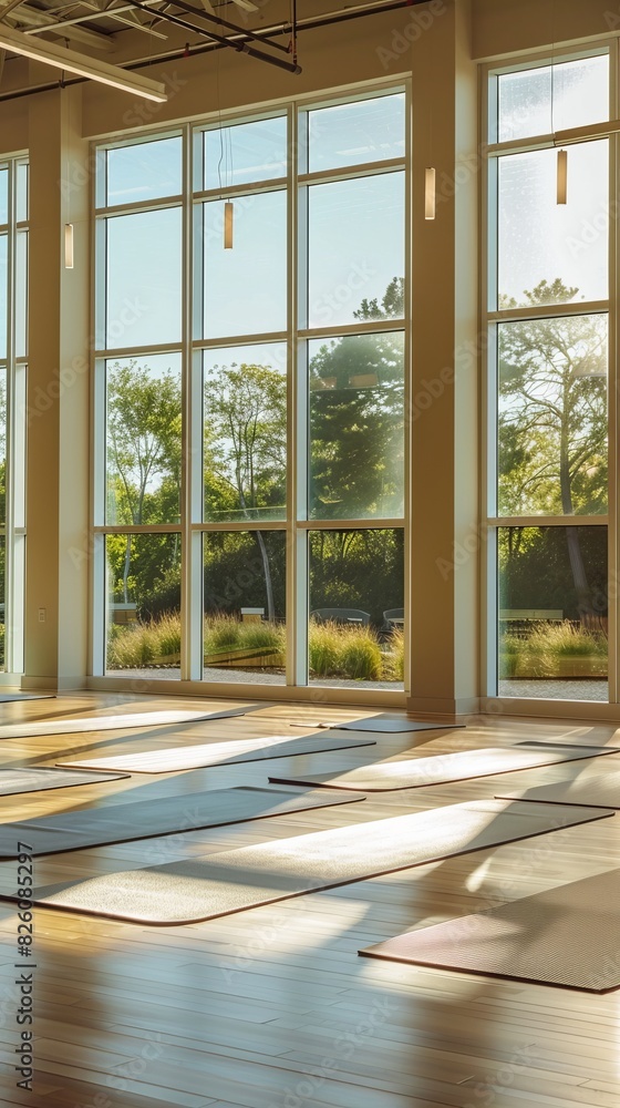 Calming Yoga Room with Scenic Mountain View Calming Yoga Room with Scenic Mountain View