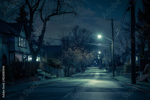 Creepy suburban street at night.