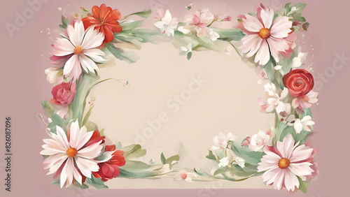 Greetings card illustration with beautiful floral decoration and copy space