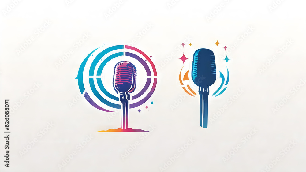 Music themed microphone logo icon emblem symbol, Generative AI