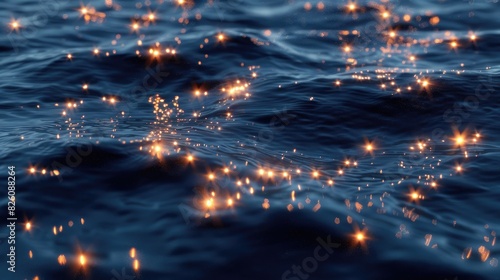 Shimmering light reflections on the surface of dark blue water