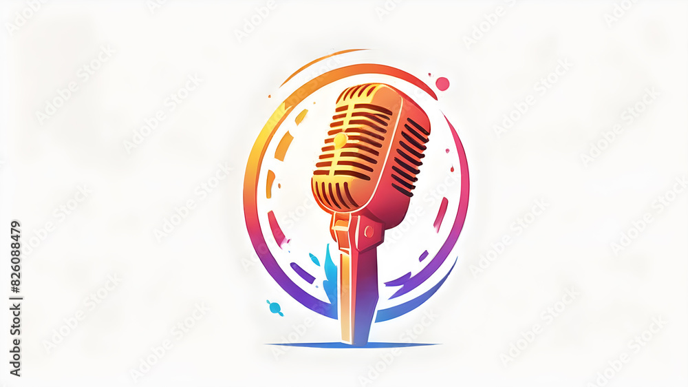 Music themed microphone logo icon emblem symbol, Generative AI Music themed microphone logo icon emblem symbol, Generative AI
