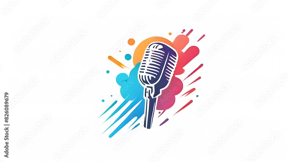 Music themed microphone logo icon emblem symbol, Generative AI Music themed microphone logo icon emblem symbol, Generative AI