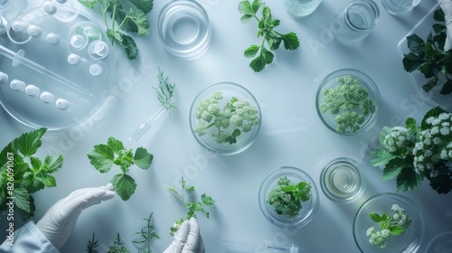 Laboratory Lab: A top view of a modern laboratory where scientists work on developing biodegradable plastics