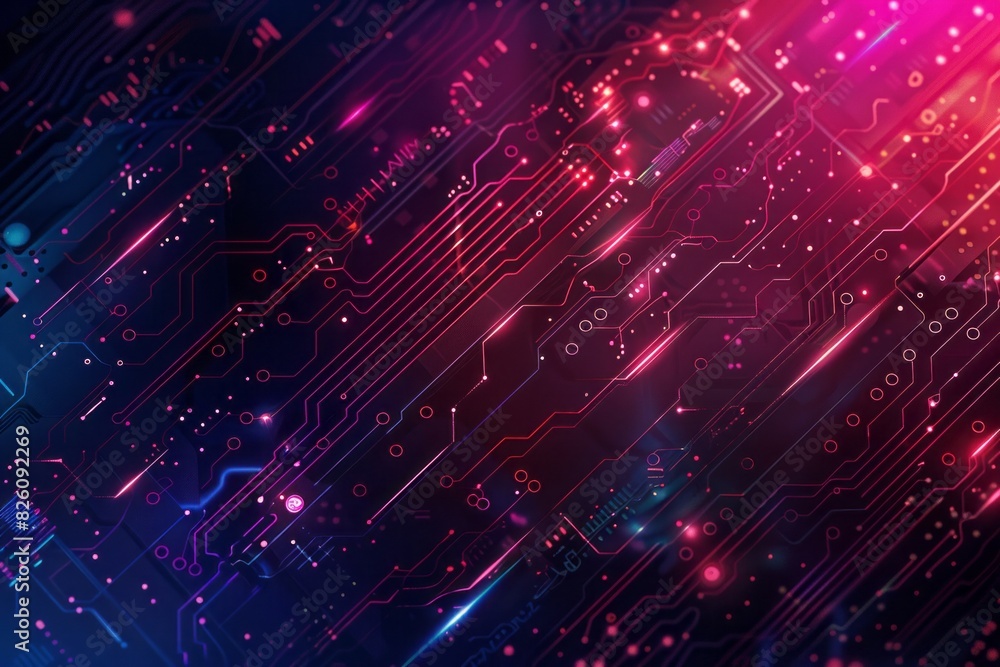 Obraz premium Data technology, CPU background platinum elements, pink neon illustration