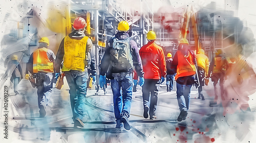 Creation failed Group of workman in watercolor style.