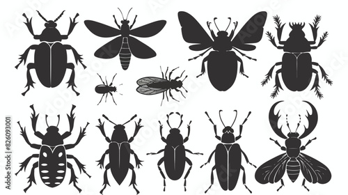 Insects silhouettes set. Black stencils shapes of bug © Geforce